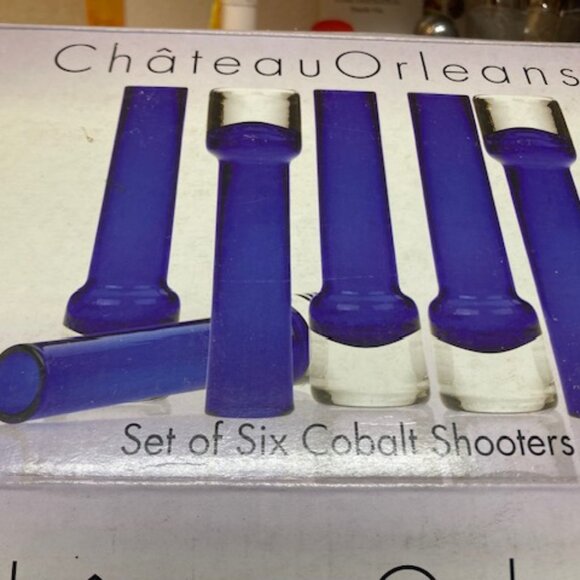 SHOOTER GLASSES Crystal Glass Colbalt Blue Set of Six By Chateau Orleans New Box - Picture 3 of 4